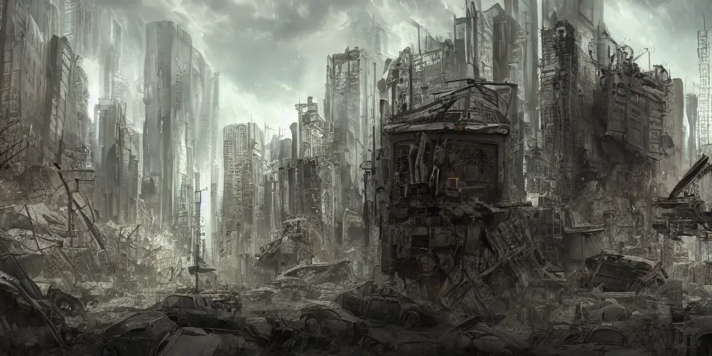 Image similar to upside down post-apocalyptic city, sci-fi, cinematic