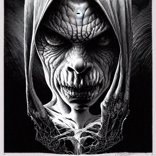 Image similar to medium portrait dark light, by bernie wrightson and killian eng and joe fenton, inspired by stephen king fiction, etching, fine, sharp high detail,