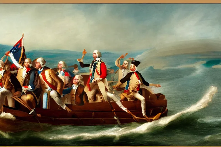 Image similar to George Washington Crossing the Delaware river with arm swimmies, digital art, 8k, UHD