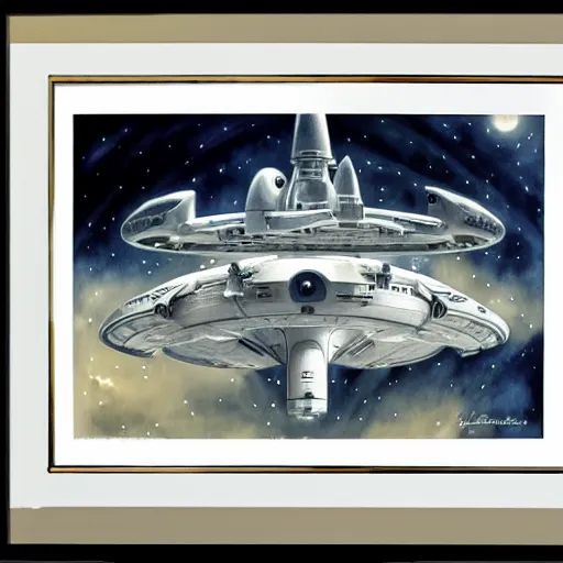 Image similar to design only, white background, symmetry, starship enterprise, by jean - baptiste monge