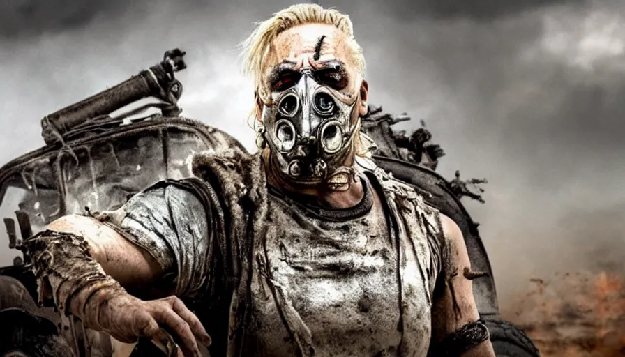 Image similar to MEDIOCRE! Immortan Joe from Mad Max Fury Road, movie still, sharp, highly detailed, hollywood movie