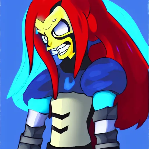 Image similar to digital painting of Undyne from the game Undertale
