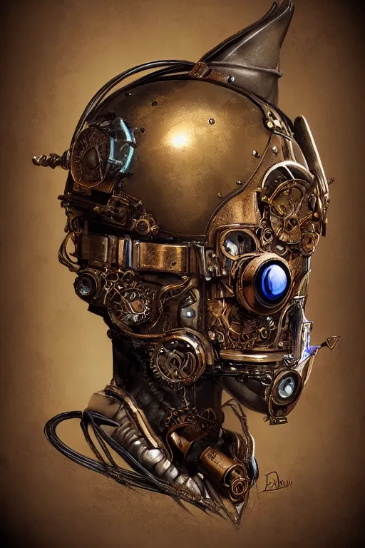 Image similar to steampunk helmet fantasy art mask robot ninja stylized digital illustration sharp focus, elegant intricate digital painting artstation concept art global illumination ray tracing advanced technology chaykin howard and campionpascale and cooke darwyn and davis jack