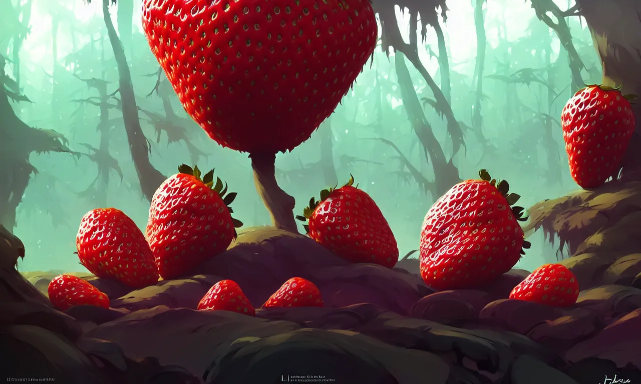 Image similar to Dark forest large strawberries, behance hd by Jesper Ejsing, by RHADS, Makoto Shinkai and Lois van baarle, ilya kuvshinov, rossdraws global illumination