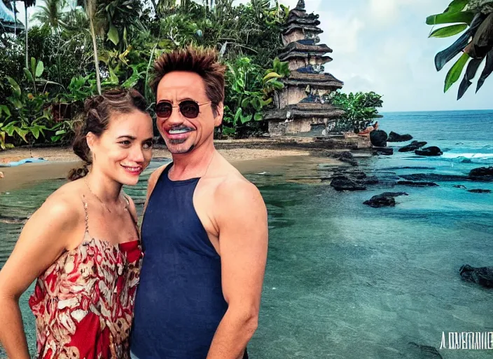 Image similar to a full portrait photo of robert downey jr holiday in bali, f / 2 2, 3 5 mm, 2 7 0 0 k, lighting, perfect faces, award winning photography.