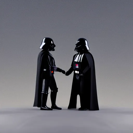 Prompt: Darth vader holding hands with donald trump, portal to outer space, digital art, 8k, disney render, disney, star wars