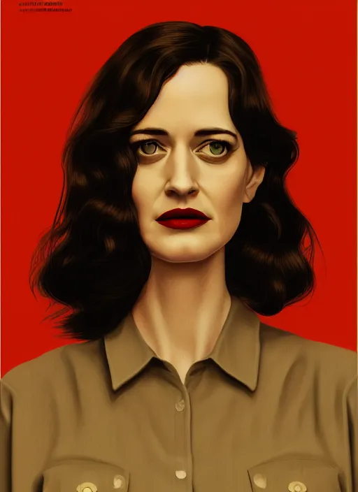 Prompt: twin peaks movie poster art, portrait of eva green, from scene from twin peaks, clean, simple illustration, nostalgic, domestic, highly detailed, digital painting, artstation, concept art, smooth, sharp focus, illustration, artgerm, donato giancola, joseph christian leyendecker, wlop