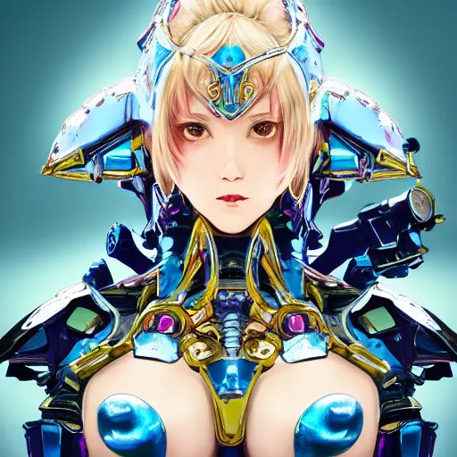 Image similar to studio portrait of lawful good colorful female holy mecha paladin absurdly beautiful, elegant, young sensual graceful woman, ultrafine hyperrealistic detailed face illustration by kim jung gi, irakli nadar, intricate linework, sharp focus, bright colors, matte, octopath traveler, final fantasy, unreal engine highly rendered, global illumination, radiant light, intricate environment