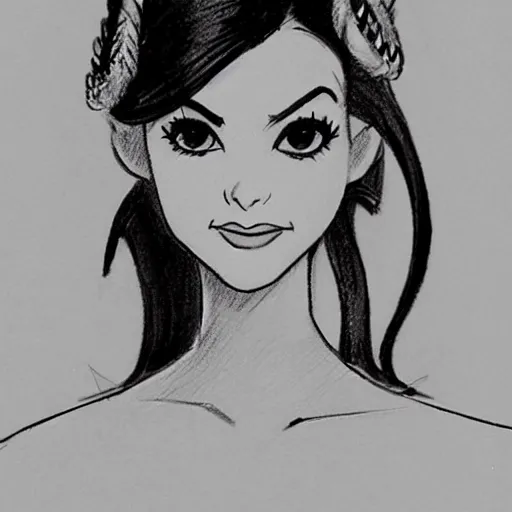 Image similar to milt kahl sketch of victoria justice with done up hair and tendrils as princess padme from star wars episode 3