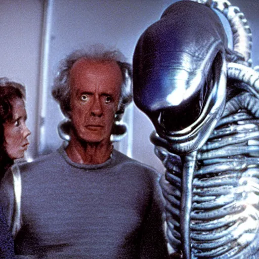 Prompt: movie still, 1 9 8 0 s, alien creatures, hyperdetailed, by ridley scott and john carpenter, blue leds