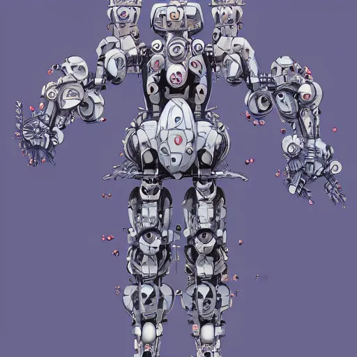 Image similar to symmetry, waterlily mobile combat suit floral robot, biomechanical, waterlily mecha nymphaea, detailed illustration, concept art, smooth, sharp focus, by frank gehry