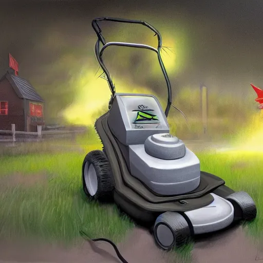 Image similar to a nuclear powered lawn mower, artstation hall of fame gallery, editors choice, #1 digital painting of all time, most beautiful image ever created, emotionally evocative, greatest art ever made, lifetime achievement magnum opus masterpiece, the most amazing breathtaking image with the deepest message ever painted, a thing of beauty beyond imagination or words