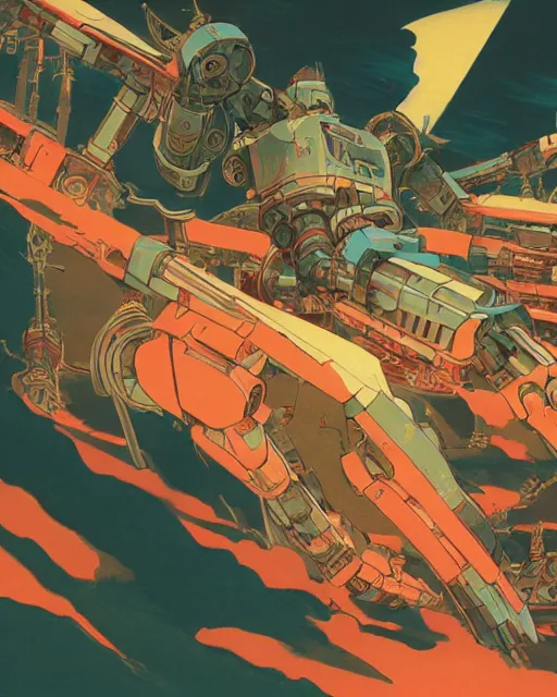 Image similar to japanese folk painting of mecha, detailed, cel shaded, by makoto shinkai and moebius and anton fadeev and james gurney,