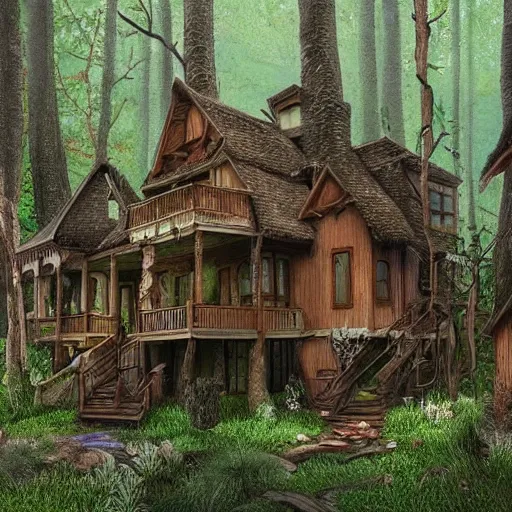 Image similar to Very very very very detailed, very very very very realistic artistic art of very very very detailed house in the forest , by very very very very talented artist in very very very very aesthetic photorealism style