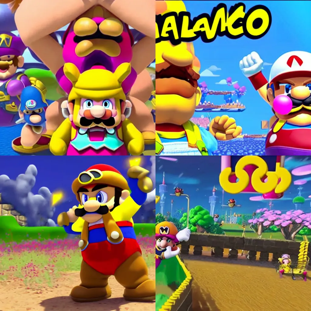 Prompt: gameplay footage from nintendo's upcoming super wario world game