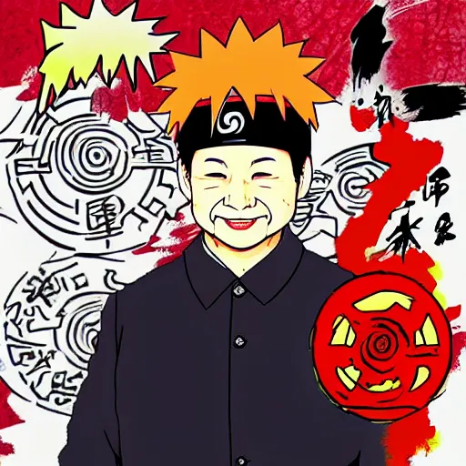 Image similar to xi jinping in the style of naruto, fan art