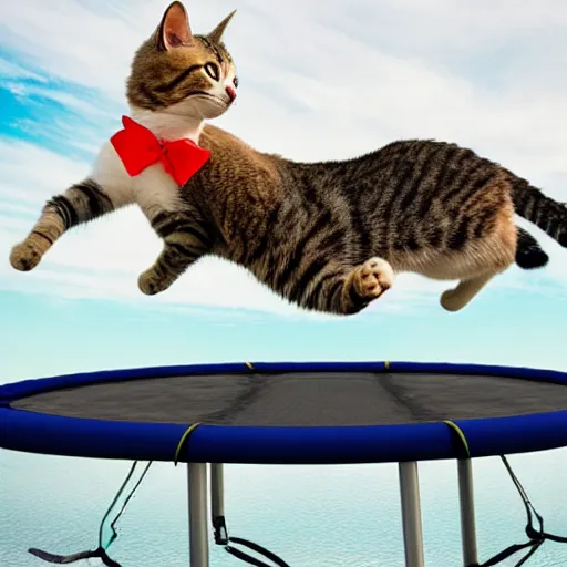 Prompt: cat jumping off a jet fueled trampoline