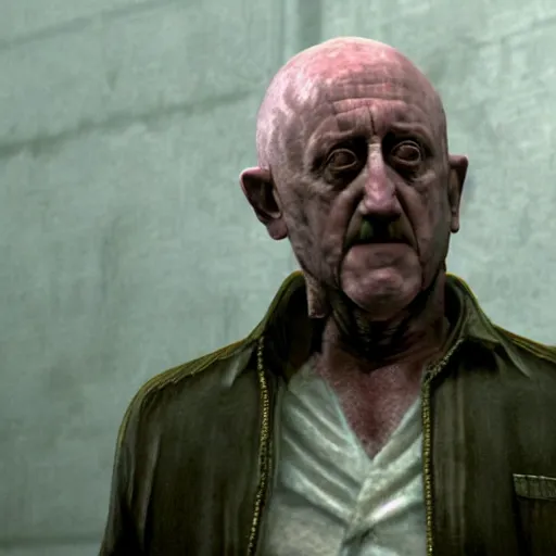 Image similar to mike ehrmantraut in silent hill