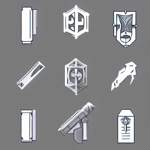 Prompt: rpg pc game inventory equipment body placement icons, solid white, unreal 5, ultra icon, flat style