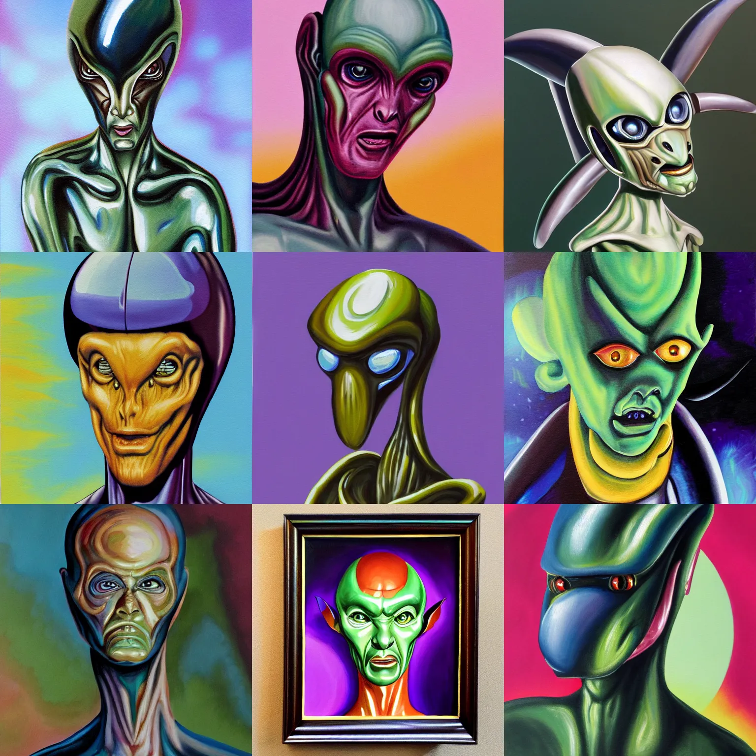 Prompt: a Semi-gloss painting of an alien from Planet Vulcan
