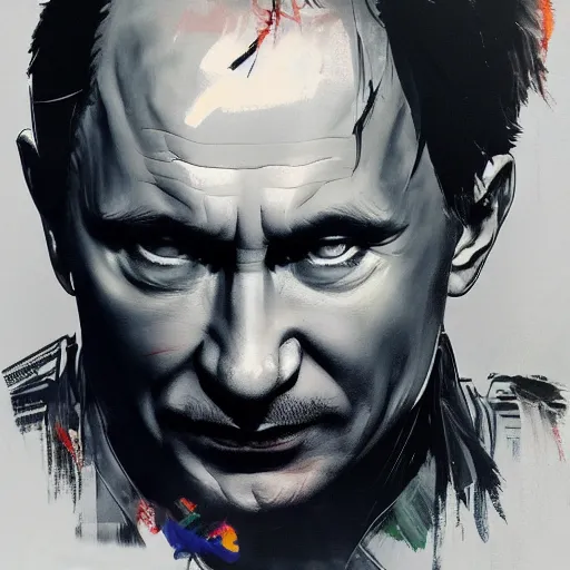 Prompt: vladimir putin, evil grin, painting by yoji shinkawa, yoshikata amano, greg ruthowski, detailed artwork, high quality, 4 k, 8 k, artstation