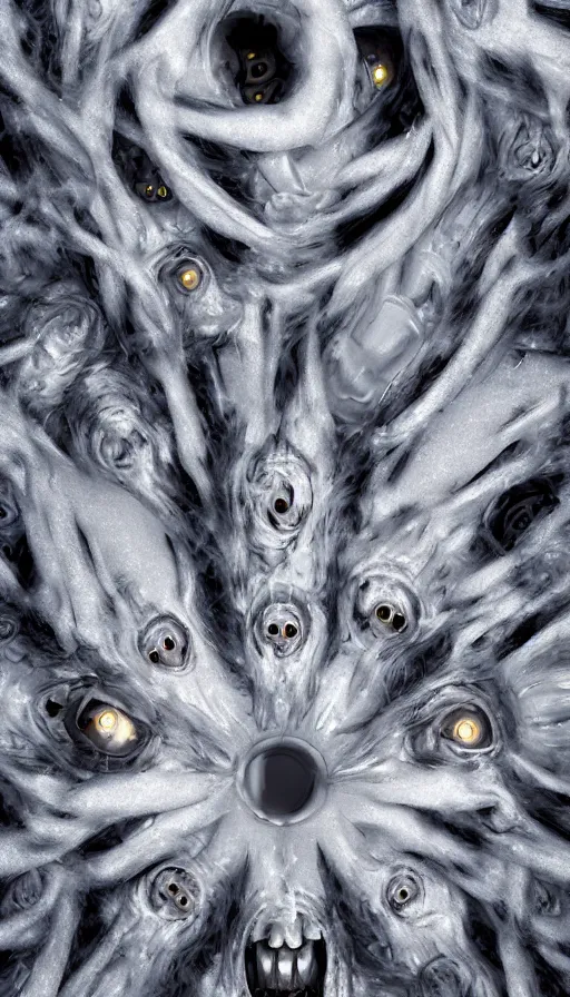 Prompt: a storm vortex made of many demonic eyes and teeth, with vray