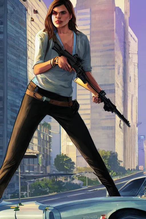 Prompt: greta in gta v, cover art by stephen bliss, artstation