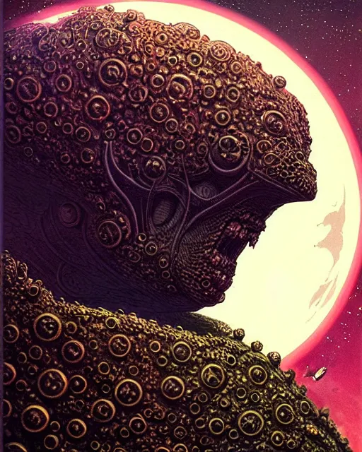 Image similar to unknown creature, character portrait, portrait, close up, concept art, intricate details, highly detailed, vintage sci - fi poster, retro future, vintage sci - fi art, in the style of chris foss, rodger dean, moebius, michael whelan, and gustave dore