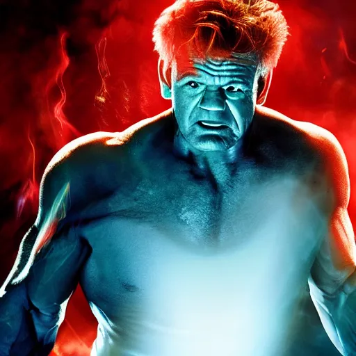 Image similar to gordon ramsey starring as the incredible hulk, movie still, 8 k