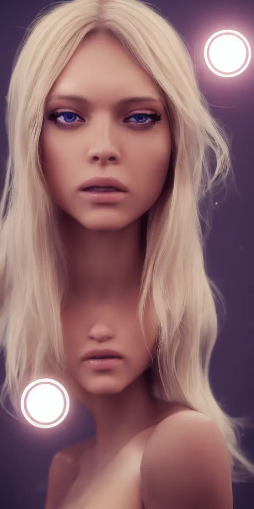 Image similar to a beautiful blonde girl trapped in virtual reality, futuristic, cyberpunk, 3 d rendered, 3 d rendering, dramatic lighting, dark theme, hdr, unreal engine 5, crazy realistic