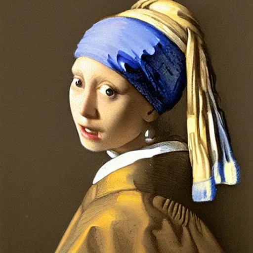 Image similar to a woman with a cat face with a Pearl Earring by Johannes Vemeer, masterpiece, old master,