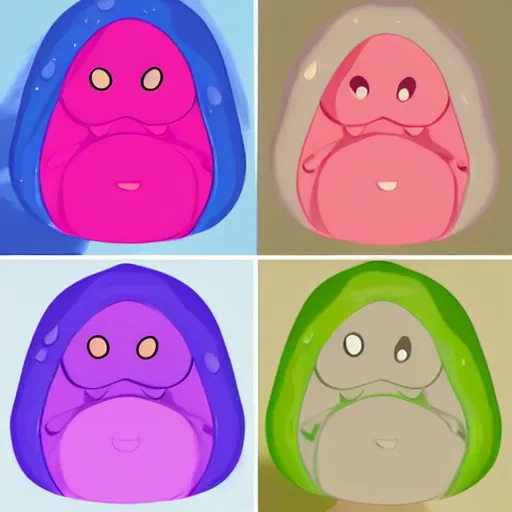 Image similar to mixture between ditto and jynx, slime lady pokemon hybrid, lips and blob