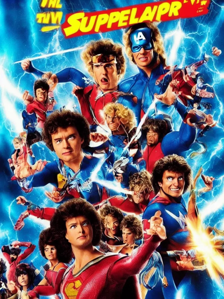 Image similar to 8 0 ´ s live action super hero team movie poster