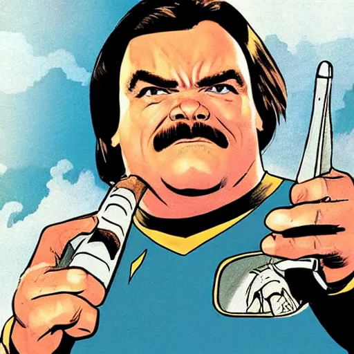 Prompt: jack black as a character in star trek tos, comicbook
