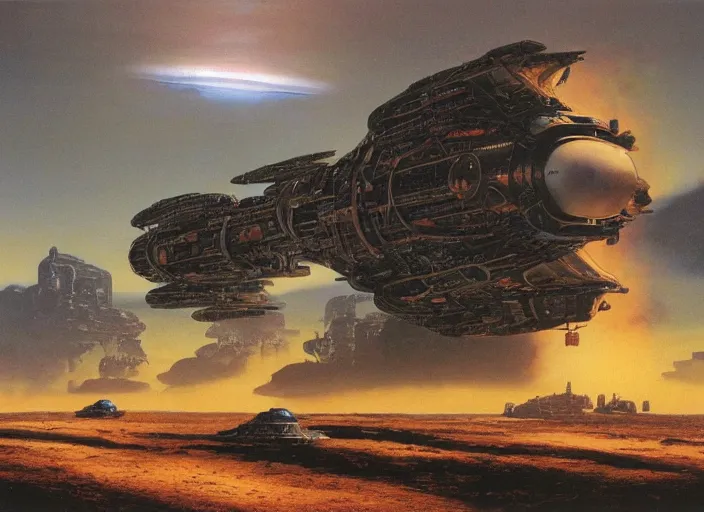 Prompt: cinematic matte painting, peter elson, chris foss, tony roberts, terran trade authority