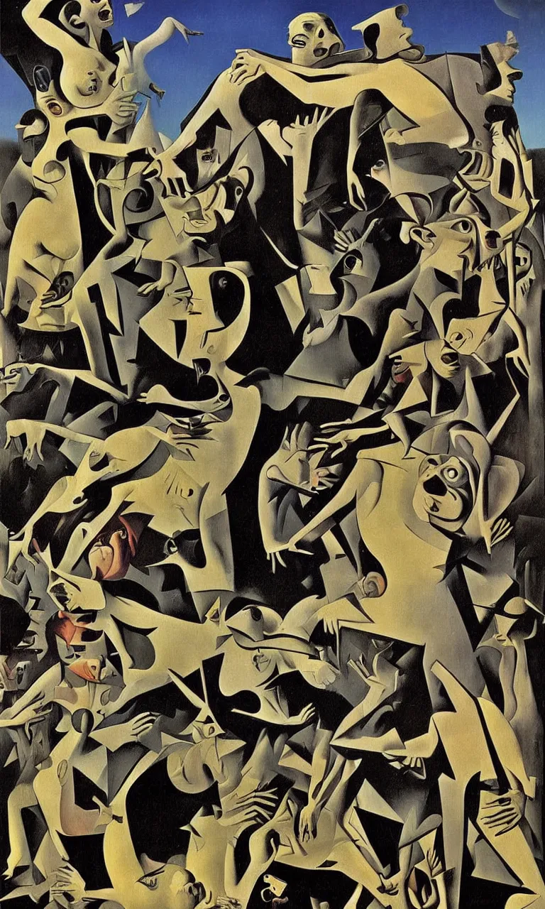 Prompt: Guernica by Richard Corben by René Magritte