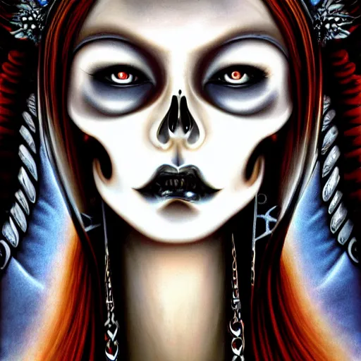 Image similar to candid photographic close - up - portrait, goddess of death, by anne stokes, photorealism, uhd - resolution, hyperdetailed