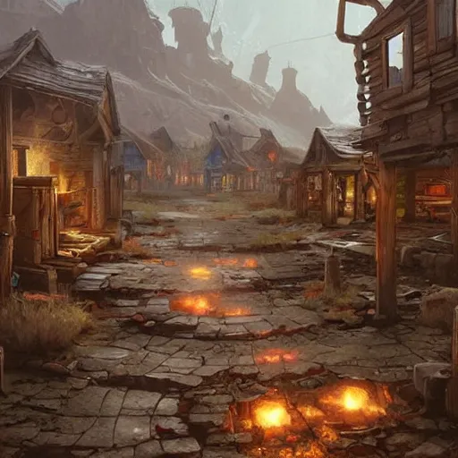 Image similar to smurf village as a ghost town, greg rutkowski, detailed,