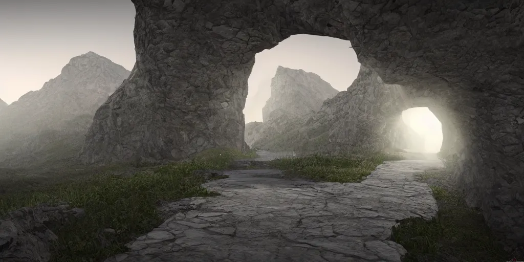 Prompt: narrow path between two mountains unreal engine render