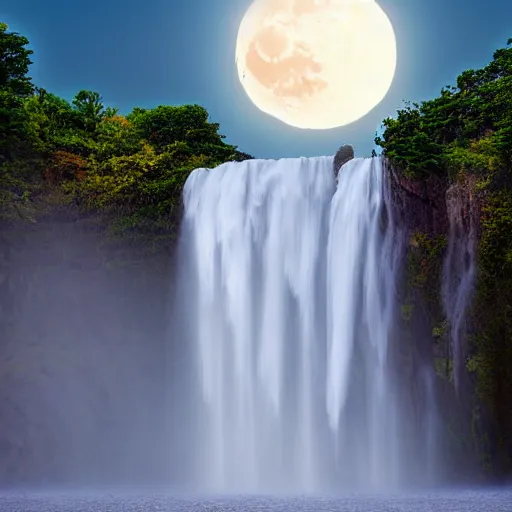 Image similar to waterfall over moon