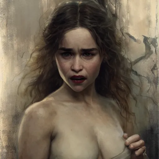 Prompt: emilia clarke with long fangs, detailed, by gaston bussiere, bayard wu, greg rutkowski, giger, maxim verehin, greg rutkowski, masterpiece, sharp focus,