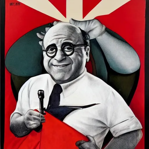 Image similar to Danny devito in a soviet propaganda poster