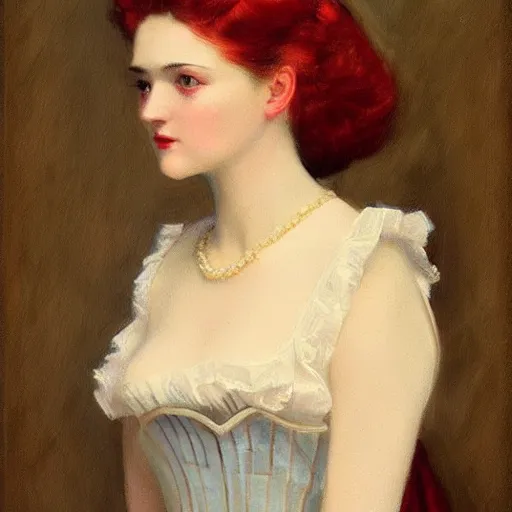 Prompt: Orville Houghton Peet and William Simpson and Jean Gautier victorian genre painting portrait painting of a young beautiful woman marverl DC comic book character fantasy costume, red background