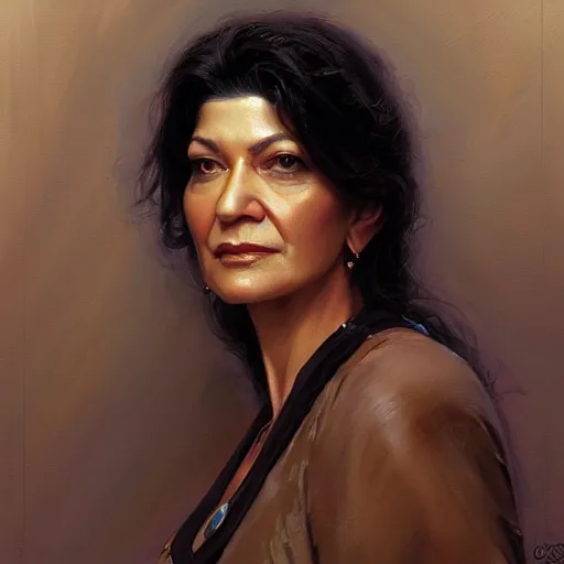 Prompt: Shohreh Aghdashloo, closeup character portrait art by Donato Giancola, Craig Mullins, digital art, trending on artstation