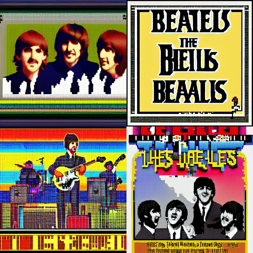 Prompt: The Beatles concert, pixel art, Woodstock,