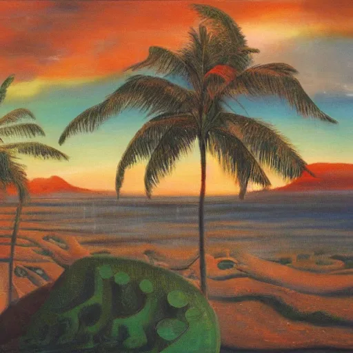 Image similar to The last day in paradise, oil on canvas, 1973