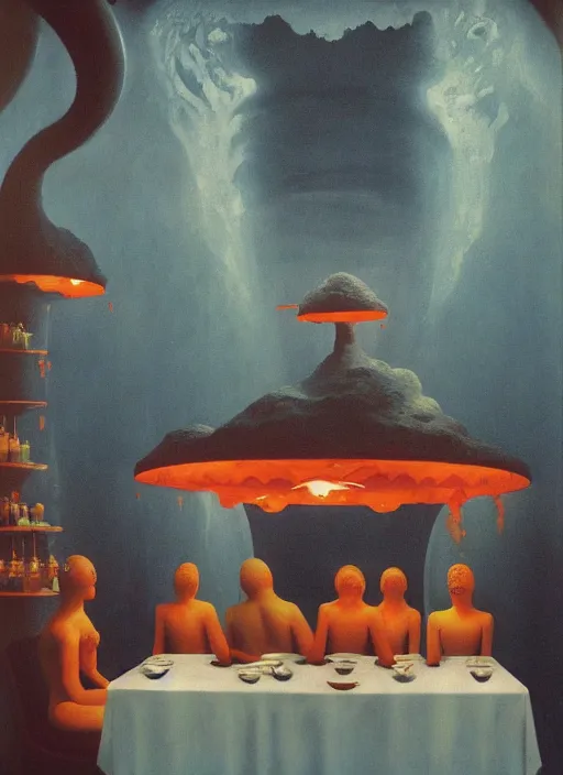 Image similar to spherical lava people at underwater restaurant Edward Hopper and James Gilleard, Zdzislaw Beksinski highly detailed