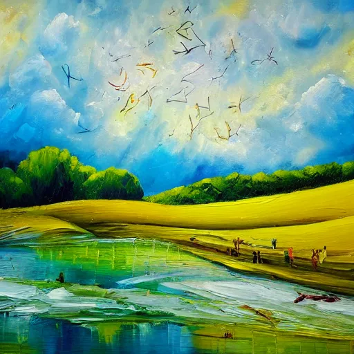 Image similar to Landscapes: The Joy Of Life, expressive oil painting, evokes feelings of joy, 4k detail