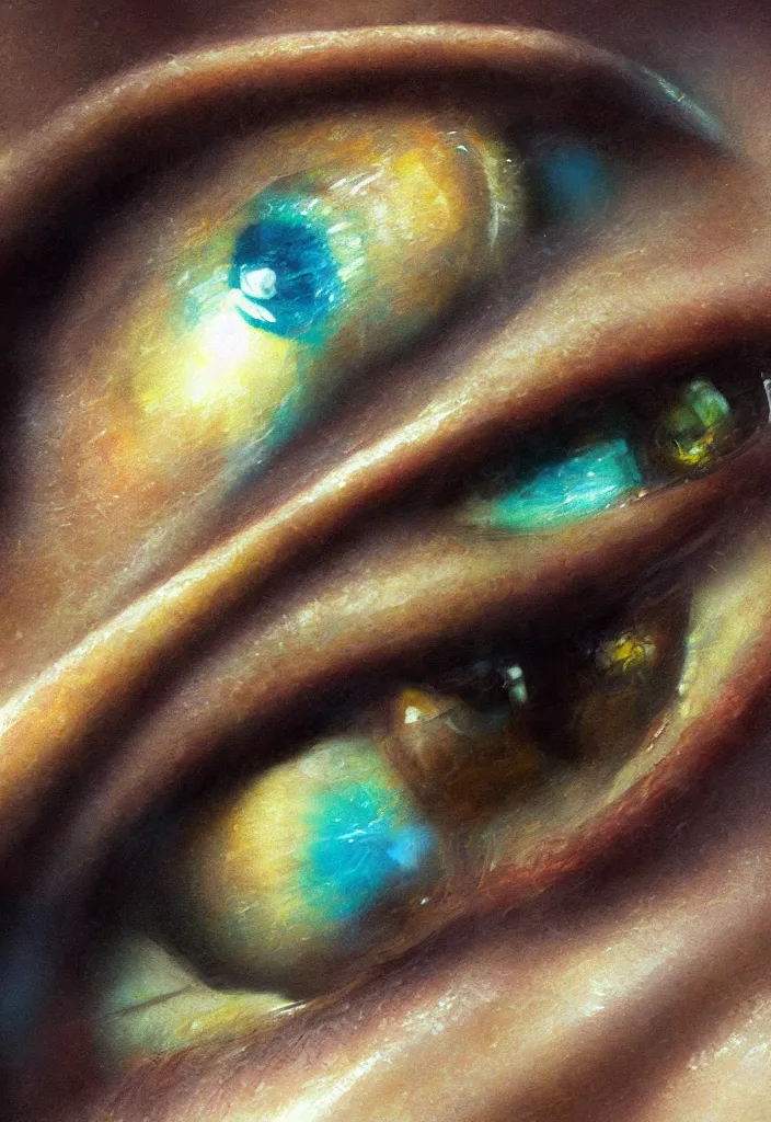 Prompt: a macro shot of a human eye witha couple seen within the pupil trendingonartstation thomaskinkade fantasy hyperdetailed.