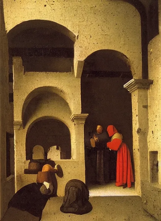 Image similar to medieval forge, medieval painting by Jan van Eyck, Johannes Vermeer, Florence